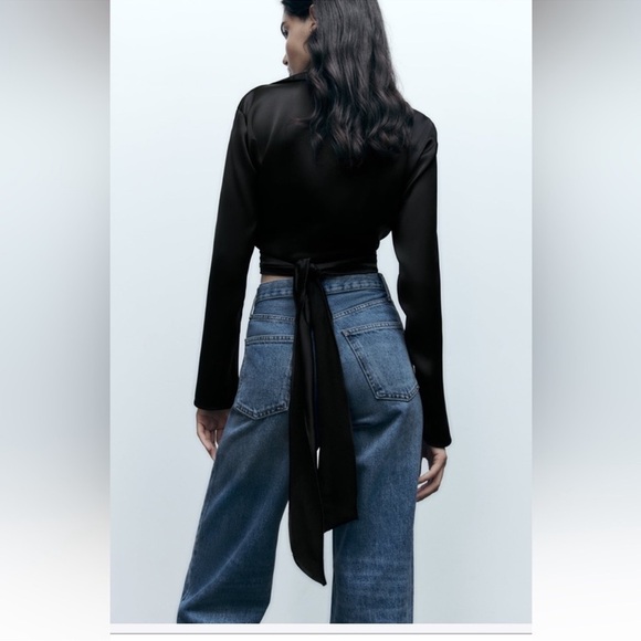 Zara Satin Effect Tied Top Black Size Small - Picture 13 of 13